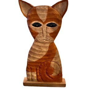 🥳 5/$35!! 🥳 VTG Primitive Wooden Folk Art Cat Figure